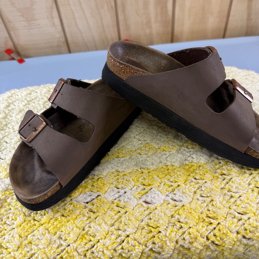 Papillio-Birkenstock Arizona Platform Sandals Brwn Two Strap Slides women's 8.5